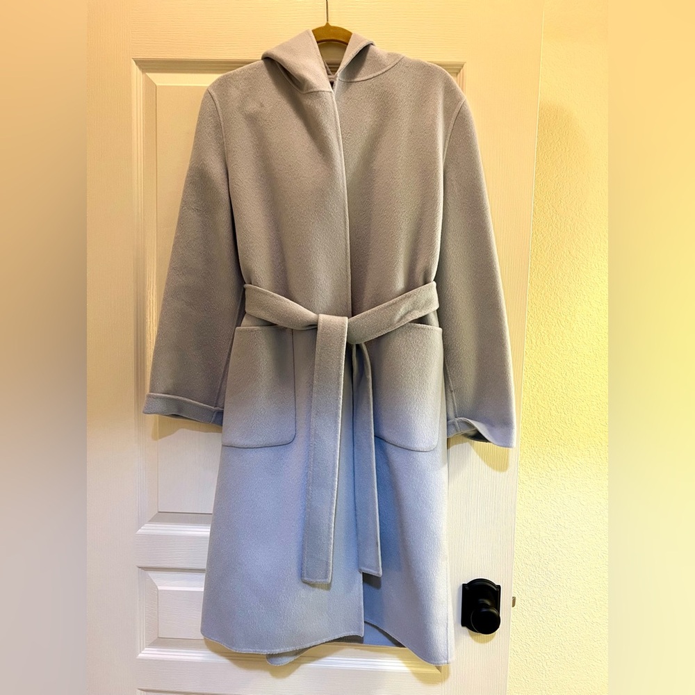 Theory Wool Cashmere Wrap Coat Light Blue Barely Worn